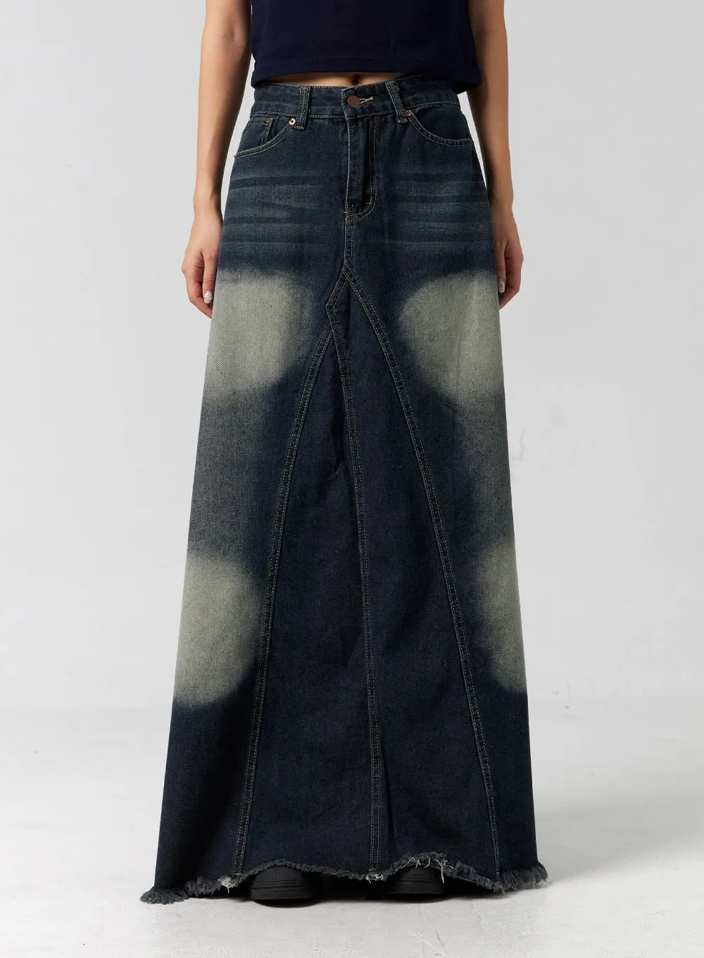 Dark Wash Maxi Denim Skirt CG304