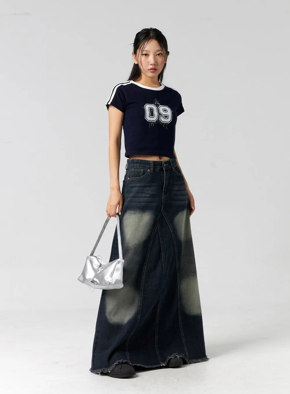 Dark Wash Maxi Denim Skirt CG304