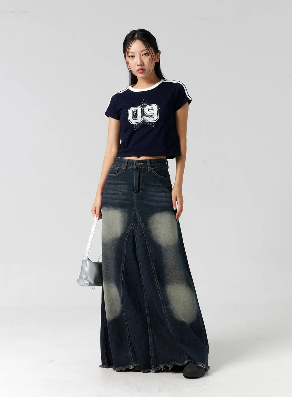 Dark Wash Maxi Denim Skirt CG304