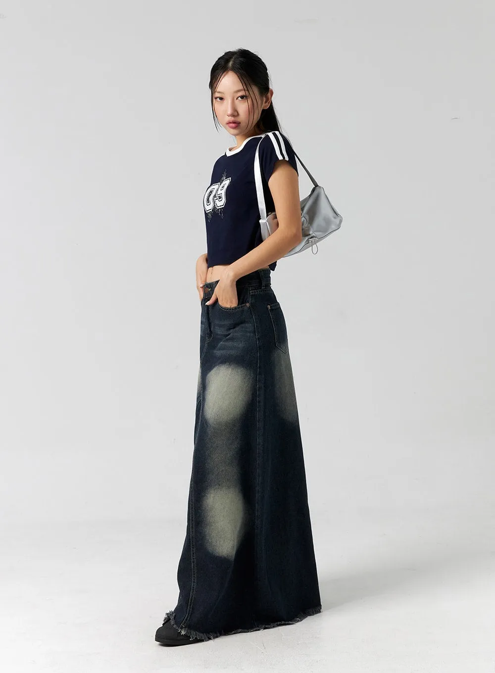 Dark Wash Maxi Denim Skirt CG304