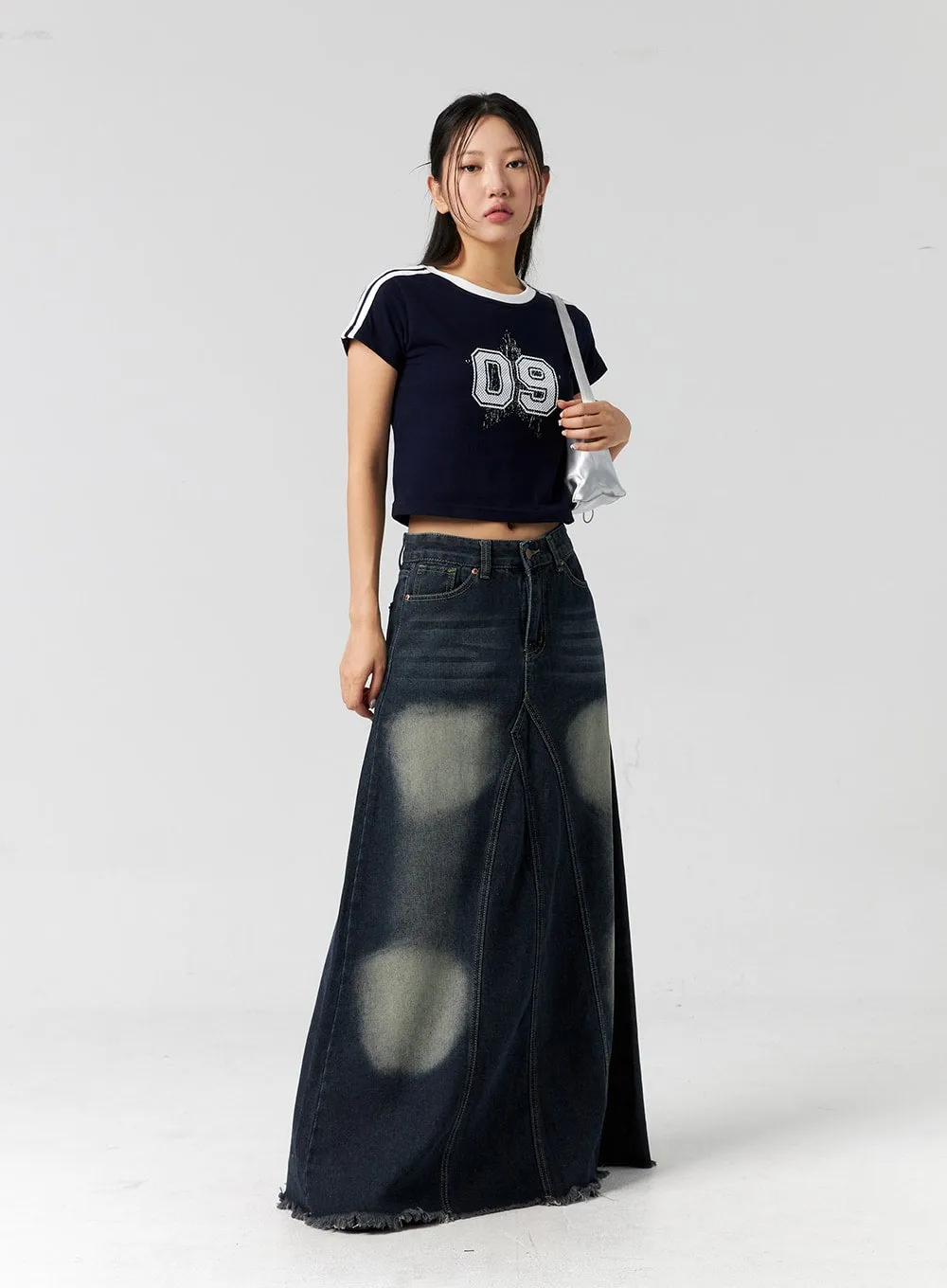 Dark Wash Maxi Denim Skirt CG304