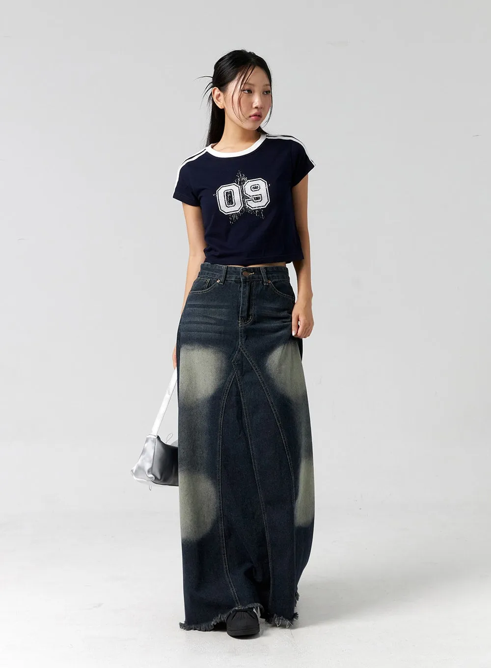 Dark Wash Maxi Denim Skirt CG304