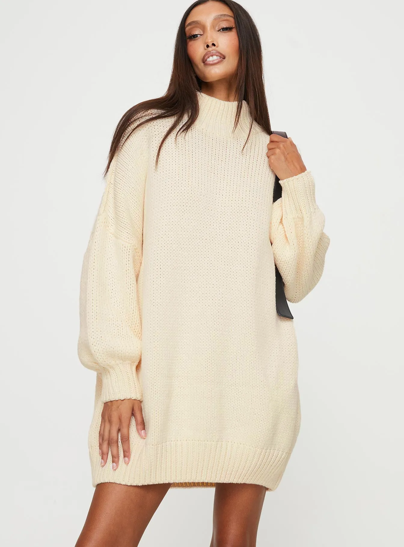 Davitian Sweater Mini Dress Beige