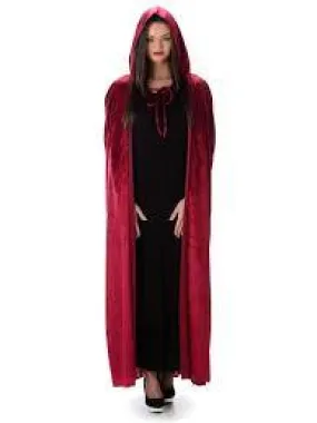 Deep Red Deluxe Velvet Hooded Cape