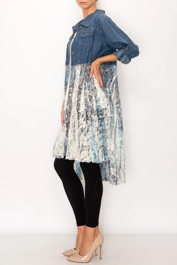 Denim & Lace Duster, Navy