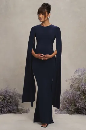 Divine Timing | Navy Maternity Maxi Dress With Cape Sleeves