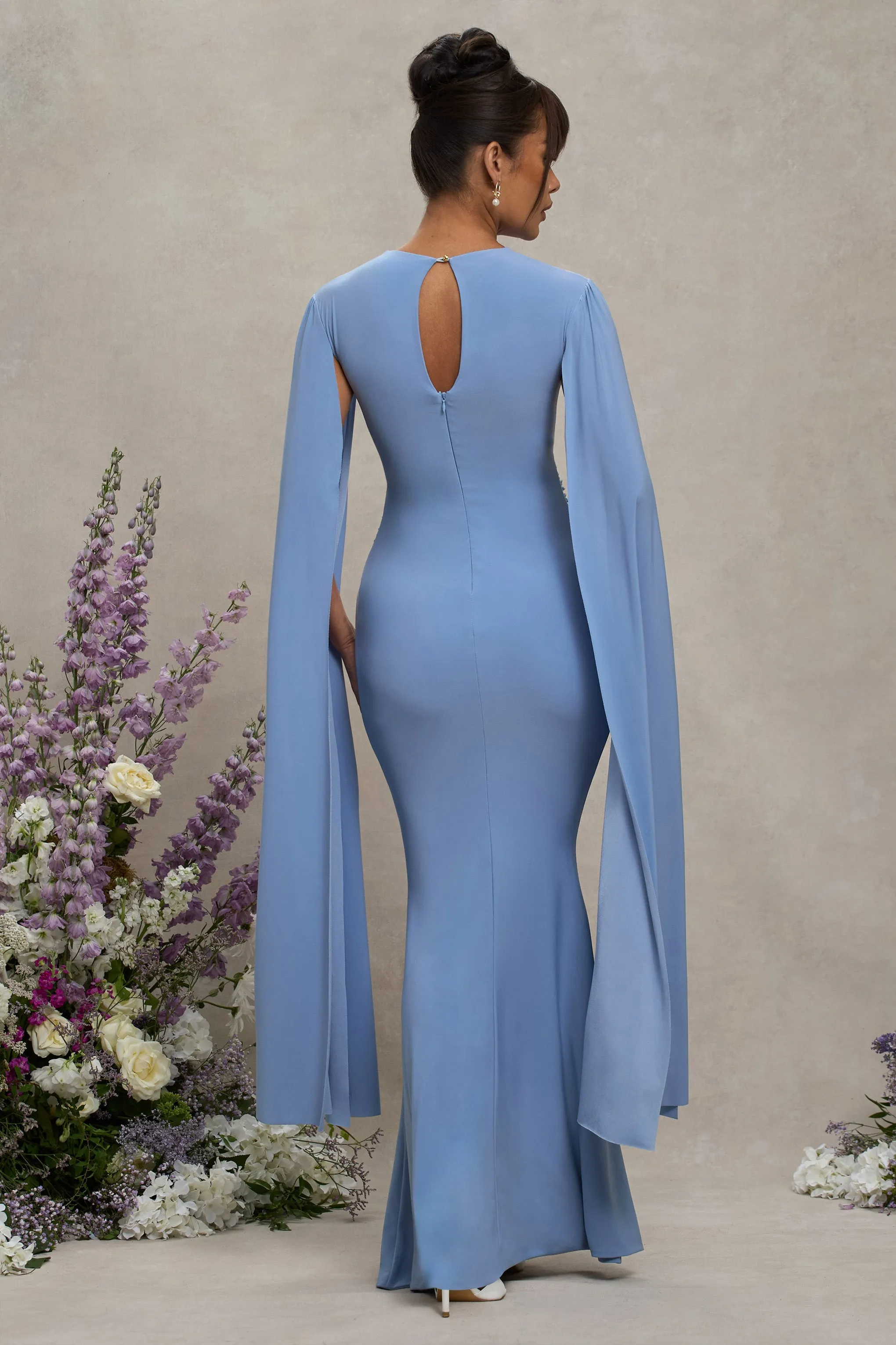 Divine Timing | Powder Blue Maternity Maxi Dress With Cape Sleeves