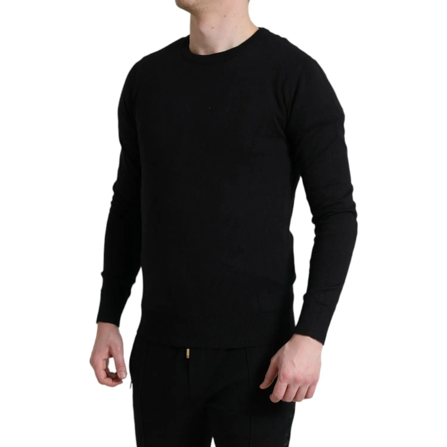 Dolce & Gabbana Elegant Black Cotton Crewneck Pullover Sweater