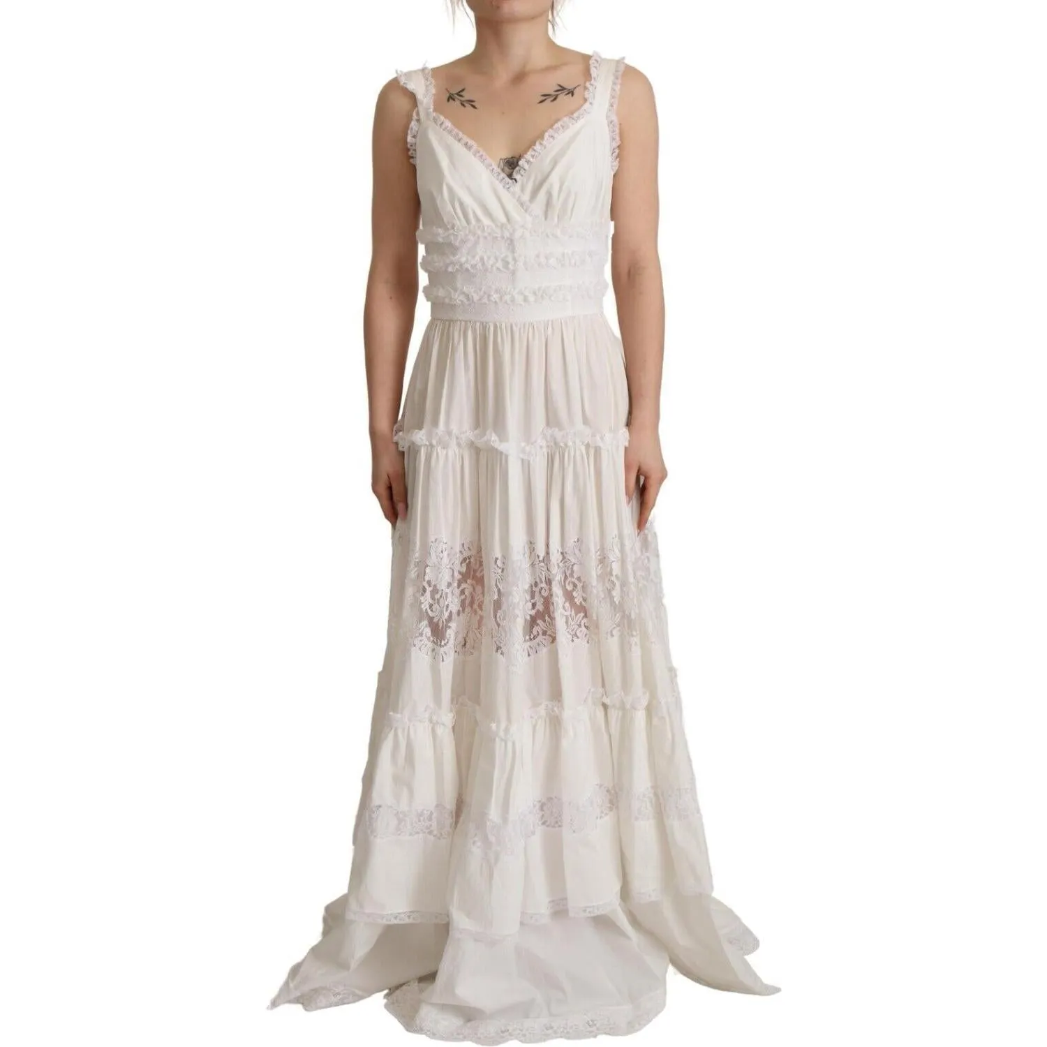 Dolce & Gabbana Elegant White A-Line Tiered Maxi Dress