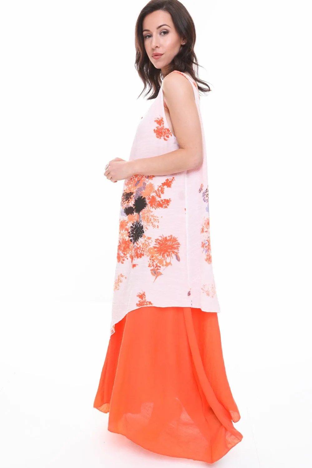 Double Layer Floaty Floral Print Maxi Sleeveless Dress