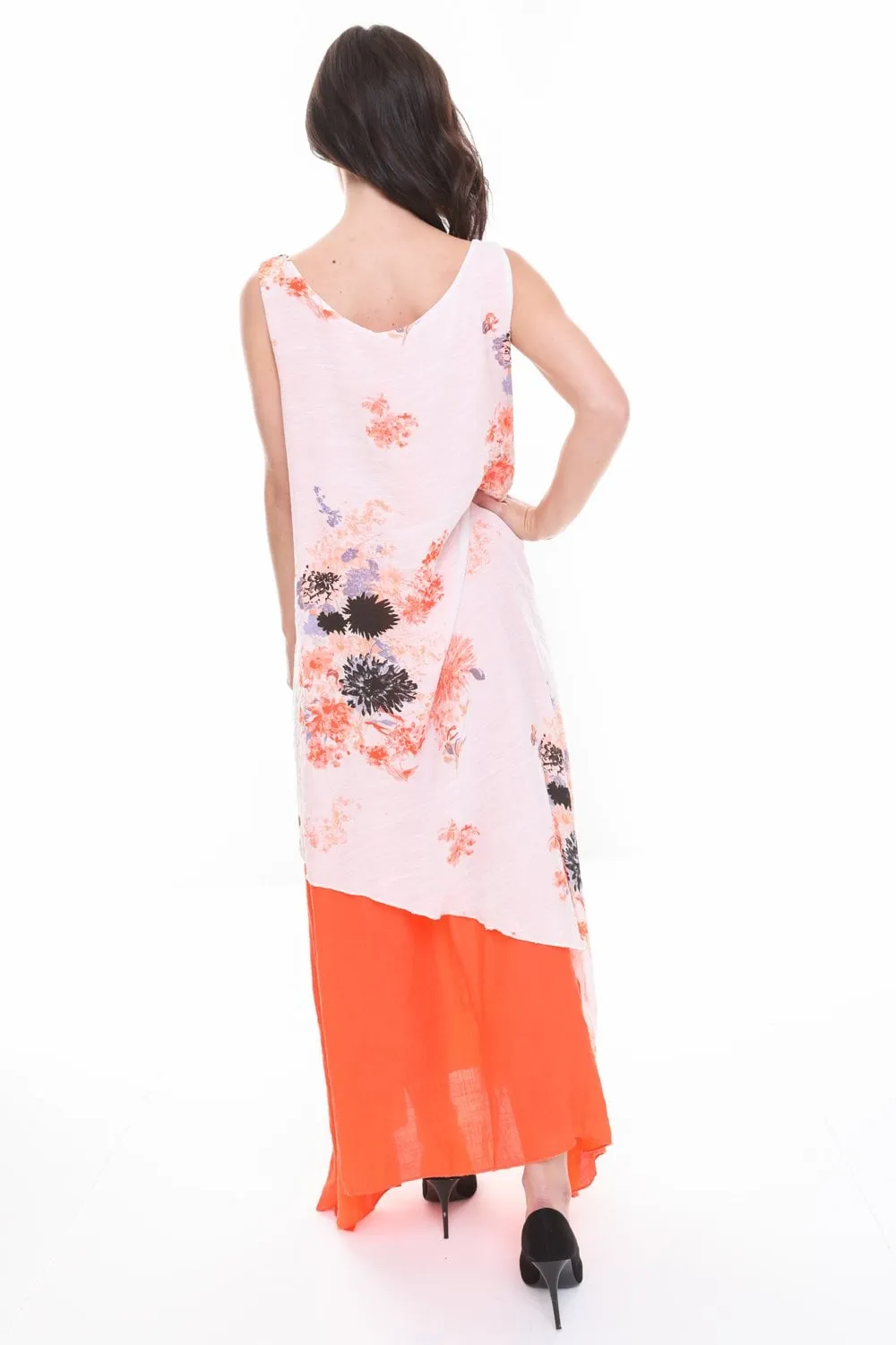 Double Layer Floaty Floral Print Maxi Sleeveless Dress