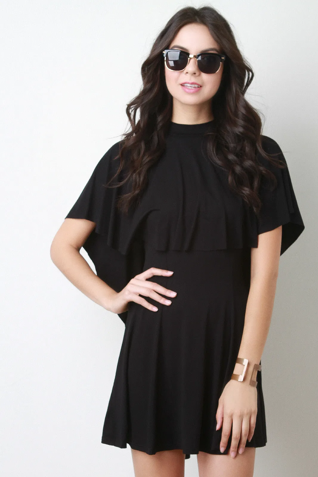 Double Tier Cape Skater Dress