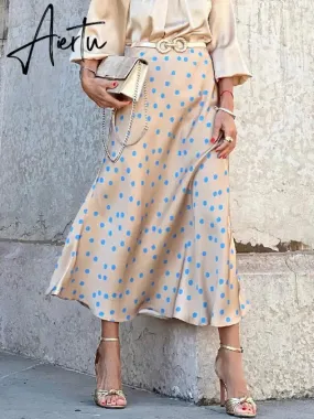 Elegant Polka Dot Casual Women Autumn Winter High Waist Maxi Skirt Falda Female A-line Khaki Women Skirt