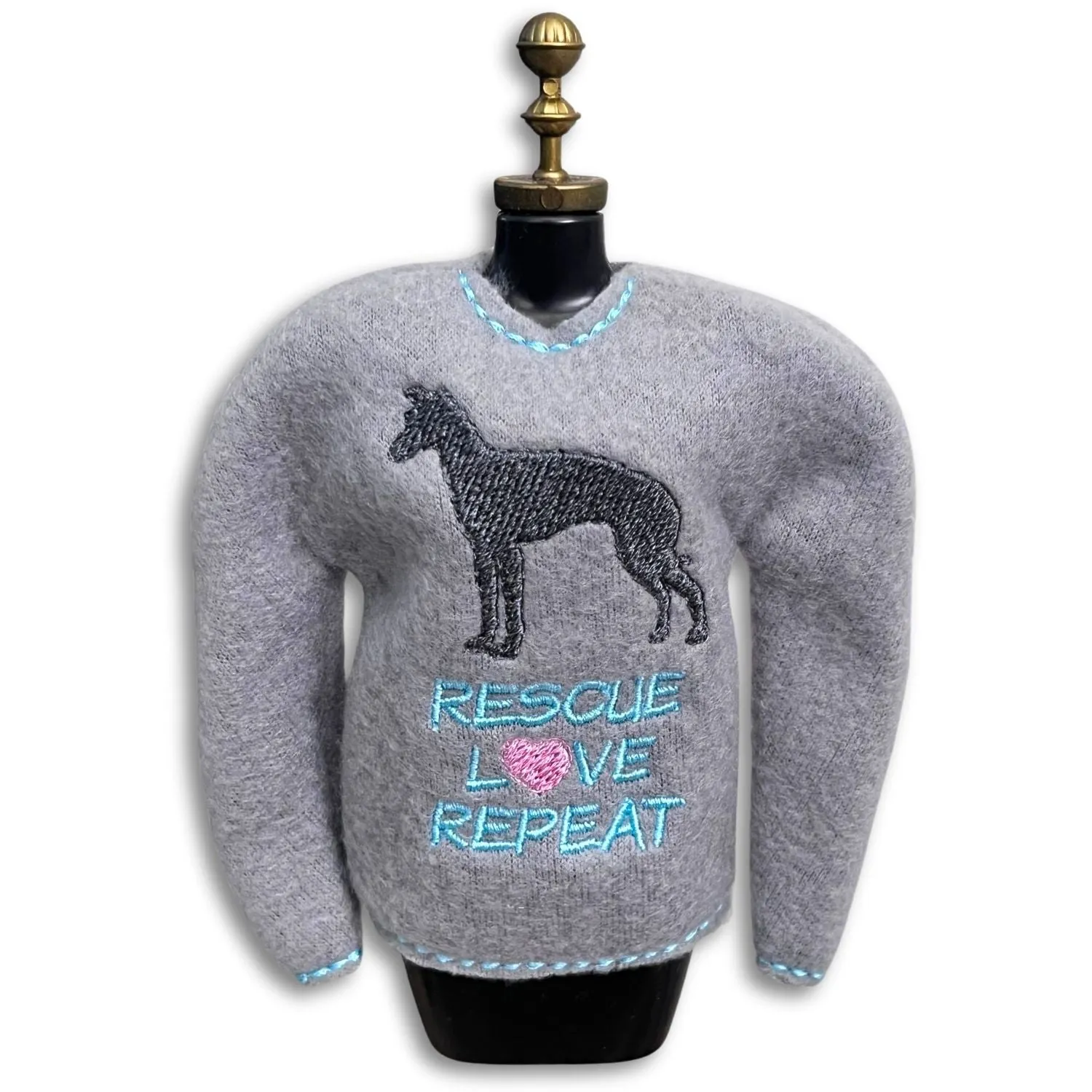 Elf Sweater IG Iggy Whippet Greyhound Rescue Love Repeat Grey