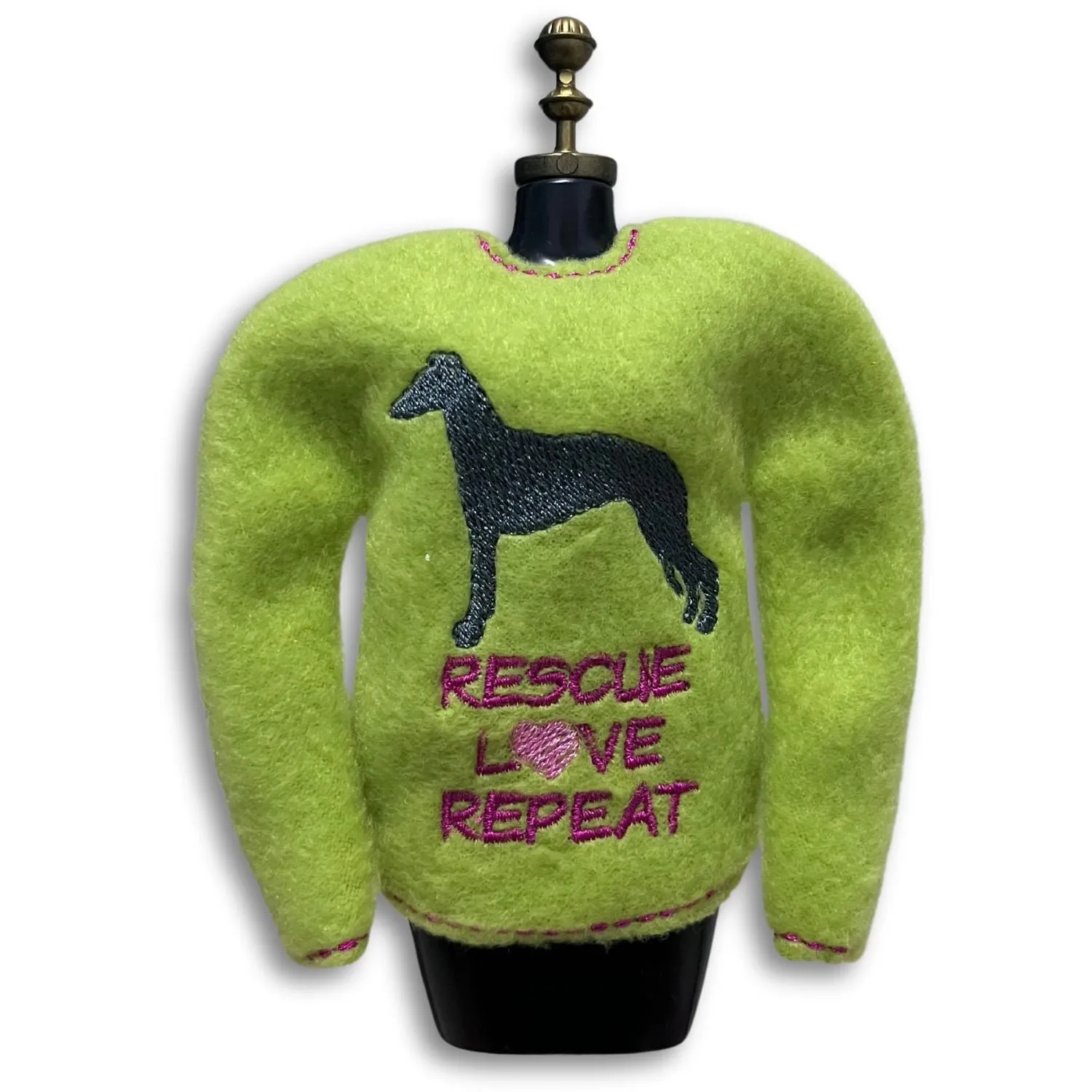 Elf Sweater Whippet Greyhound Rescue Love Repeat Grinch Green