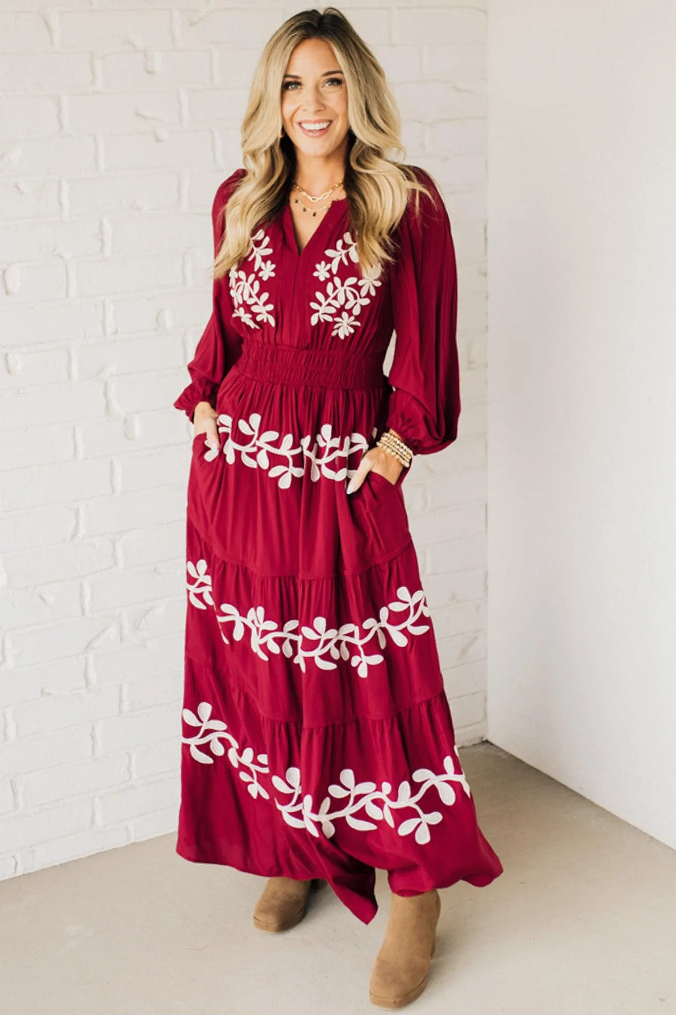 Embroidered Tiered Maxi Dress