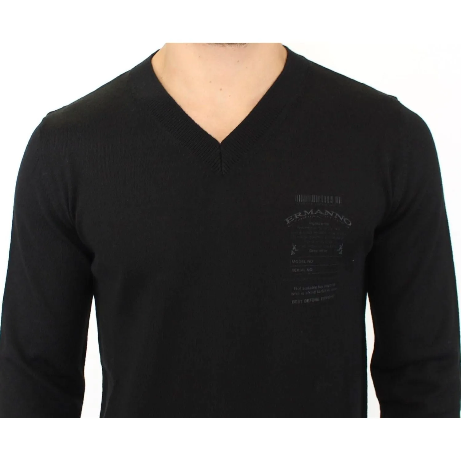 Ermanno Scervino Elegant Black V-Neck Wool Blend Sweater