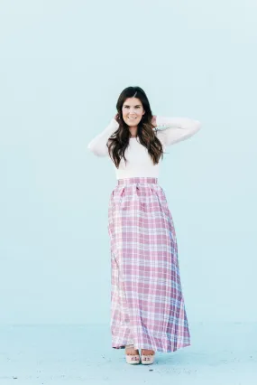 Evi Plaid Taffeta Skirt Pink