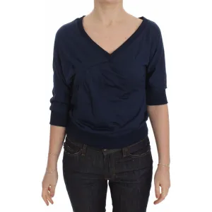 Exte Elegant Deep V-Neck Sweater in Blue