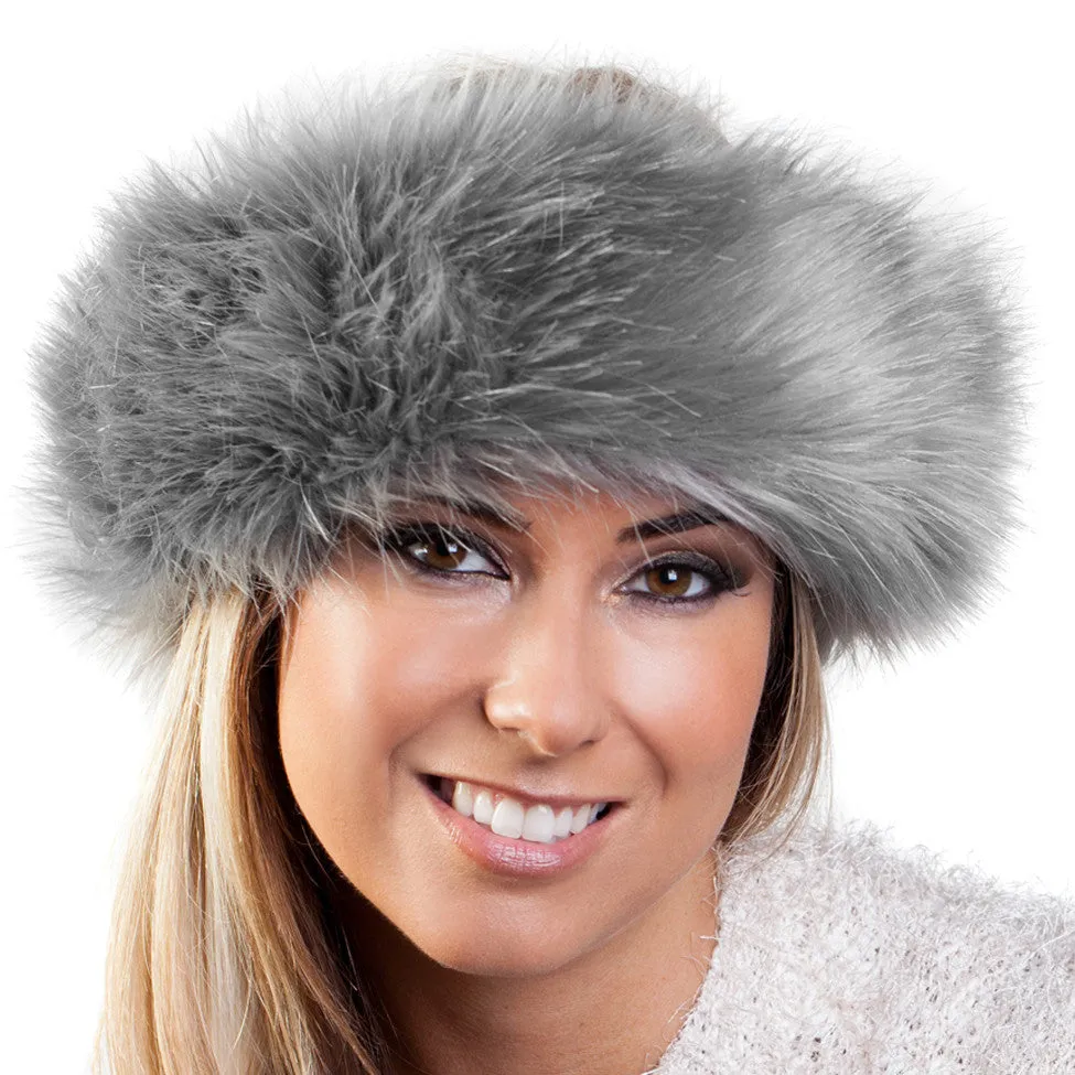 Faux Fur Headwarmer - Grey Frost