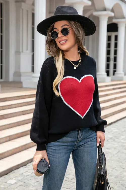 Fell In Love Heart Long Sleeve Knit Sweater - 3 Colors