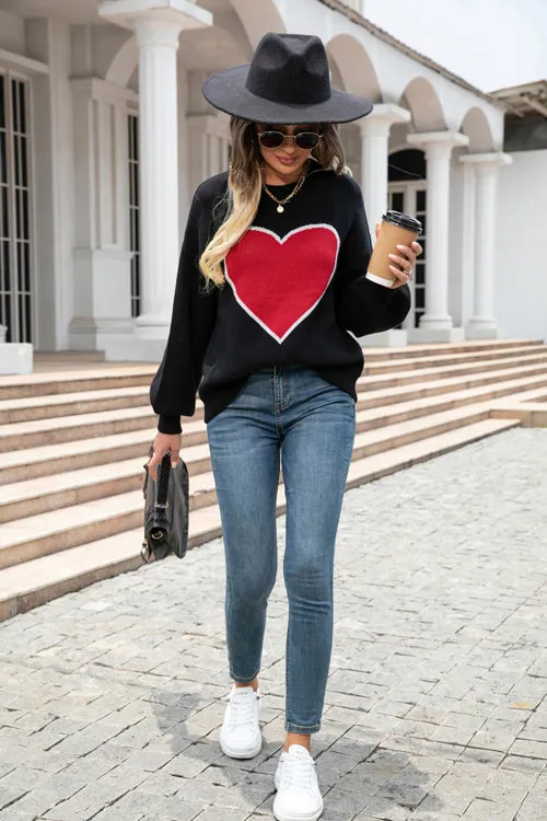 Fell In Love Heart Long Sleeve Knit Sweater - 3 Colors