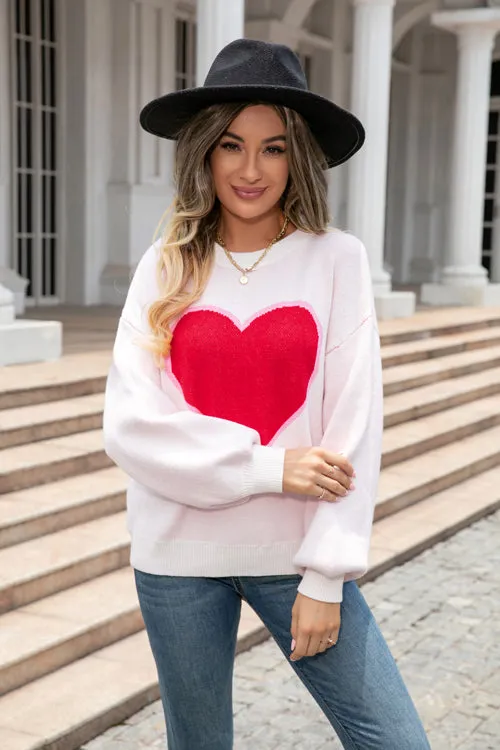 Fell In Love Heart Long Sleeve Knit Sweater - 3 Colors