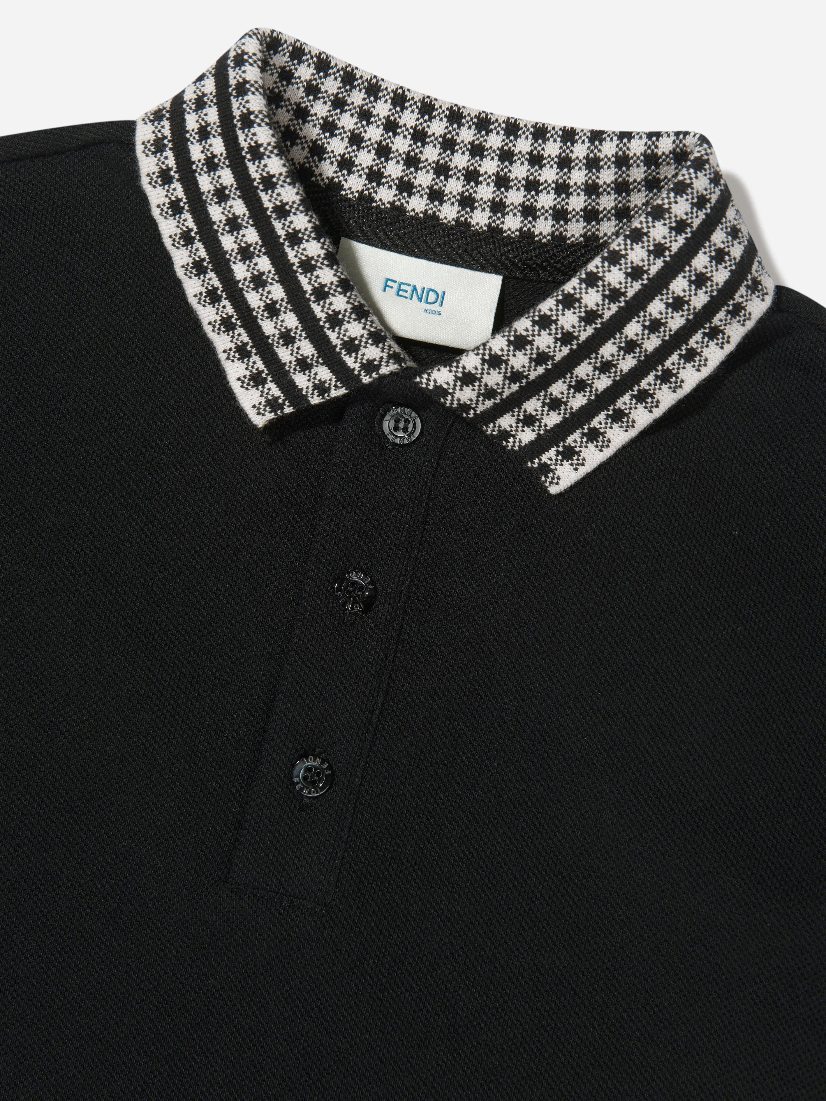 Fendi Boys Dogtooth Logo Collar Polo Shirt