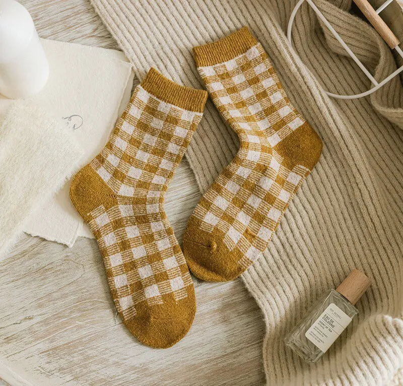 Floral wool socks gift Women Winter Socks gift wool flowers Korean Japanese yellow