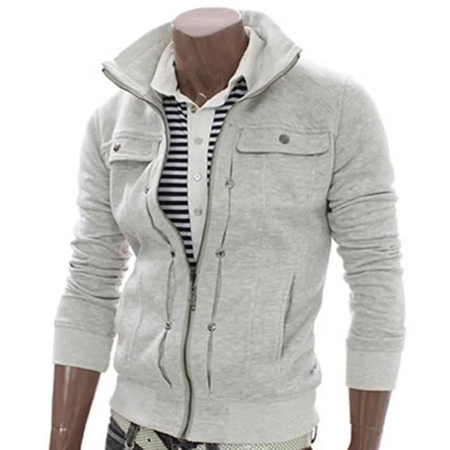 Fly Stand Collar Button Pleated & Pocketed Sweater Style Jacket