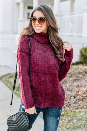 For The Win Burgundy Red Fuzzy Turtleneck Sweater