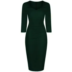 Forest Green 3/4 Sleeve Sweetheart Neckline Bodycon Wiggle Pencil Dress