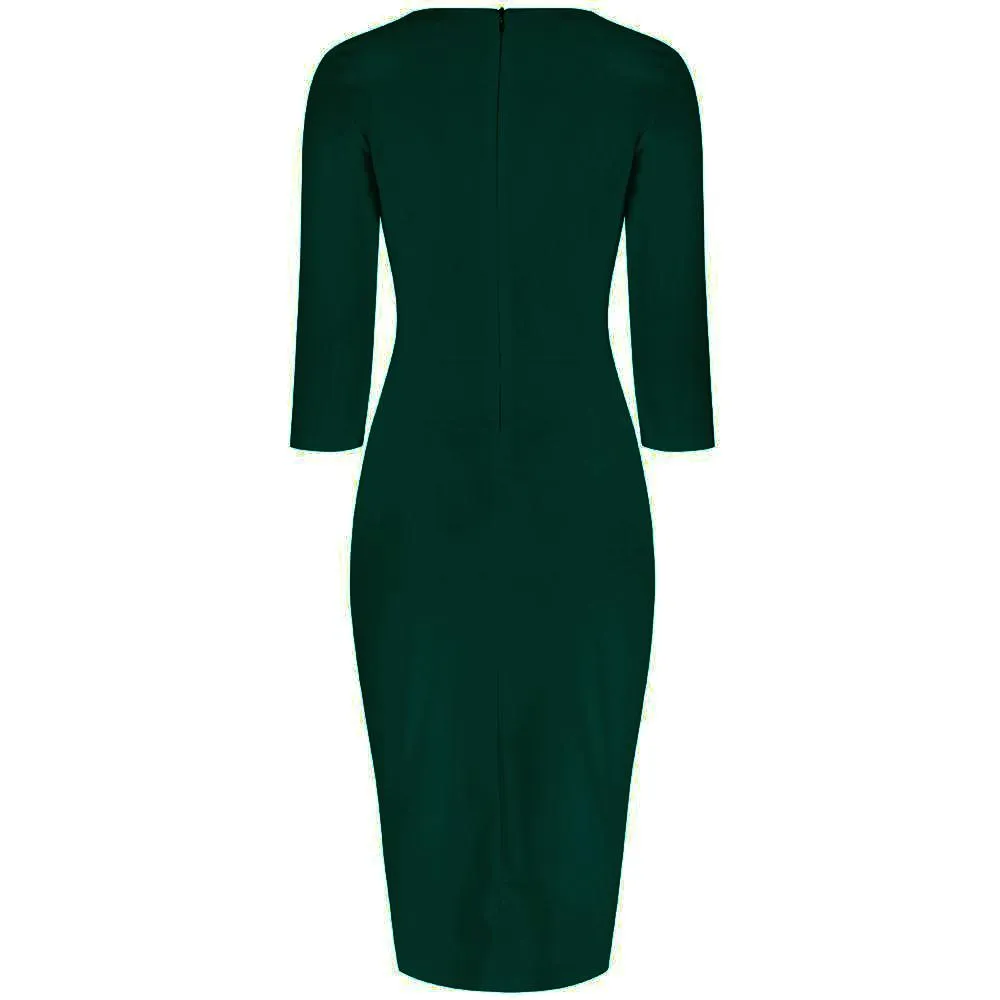 Forest Green 3/4 Sleeve Sweetheart Neckline Bodycon Wiggle Pencil Dress