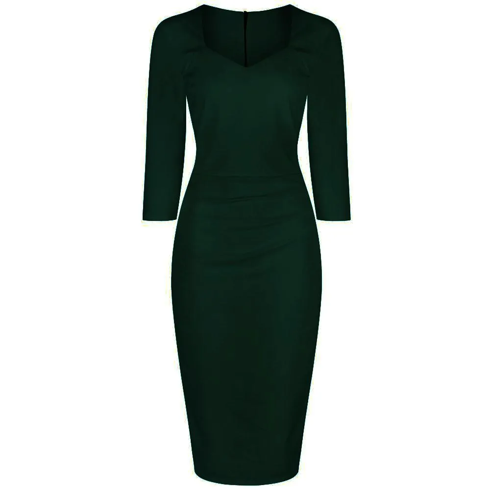 Forest Green 3/4 Sleeve Sweetheart Neckline Bodycon Wiggle Pencil Dress