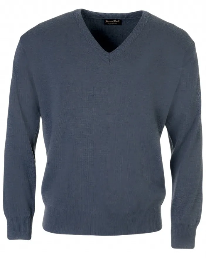 FRANCO PONTI V-Neck - Mens Italian Merino Wool Blend - Navy