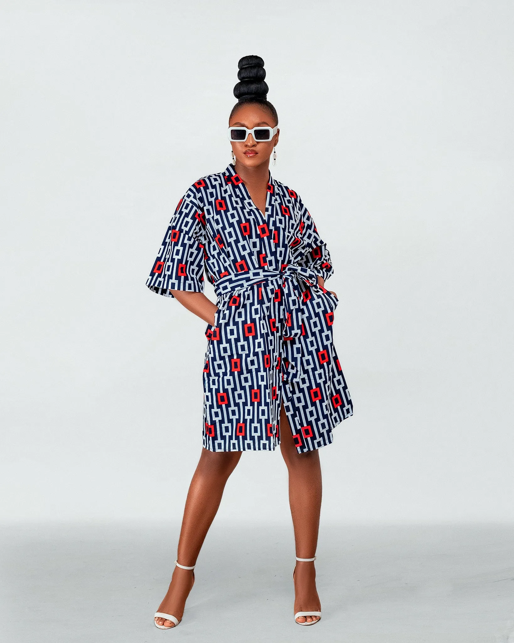 Frida Ankara Kimono Jacket | Red and White African Print