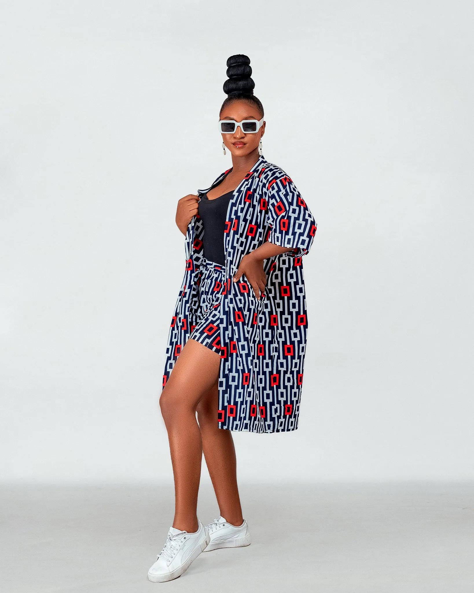 Frida Ankara Kimono Jacket | Red and White African Print