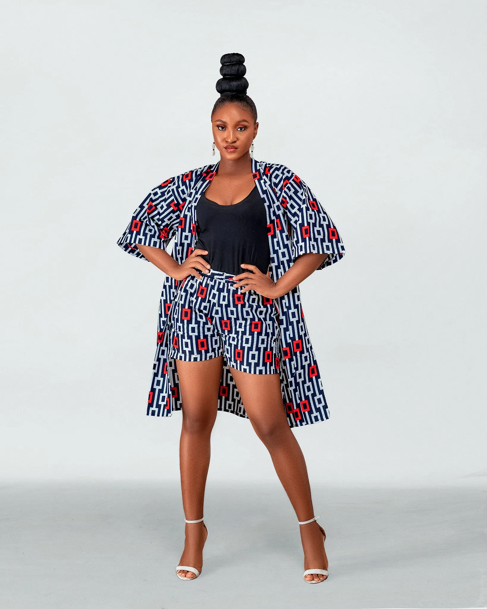 Frida Ankara Kimono Jacket | Red and White African Print