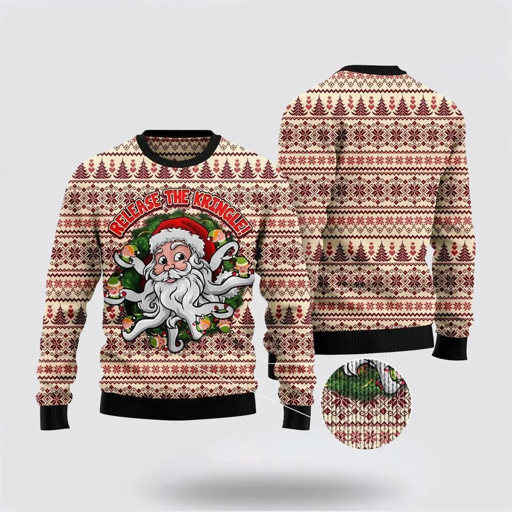 Funny Santa Claus Release the Kringle Ugly Christmas Sweater For Men And Women, Best Gift For Christmas, The Beautiful Winter Christmas Outfit