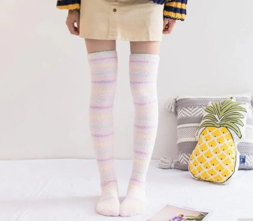 Fuzzy Striped Thigh Highs