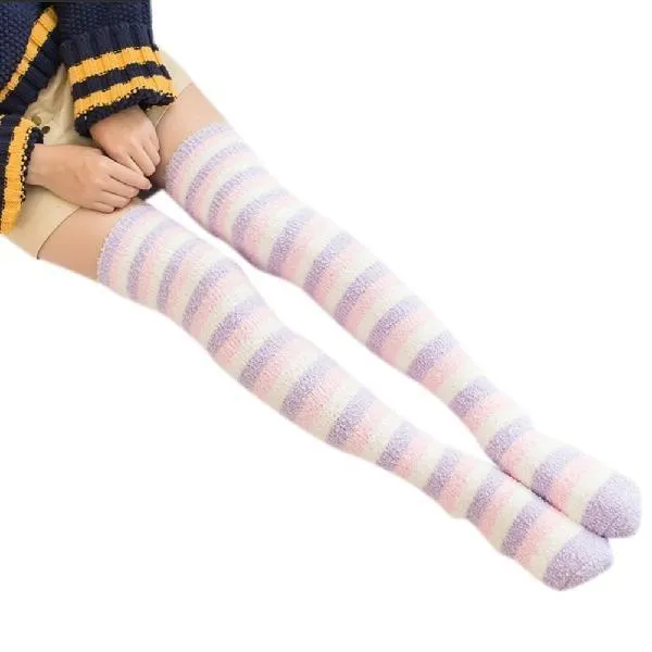 Fuzzy Striped Thigh Highs