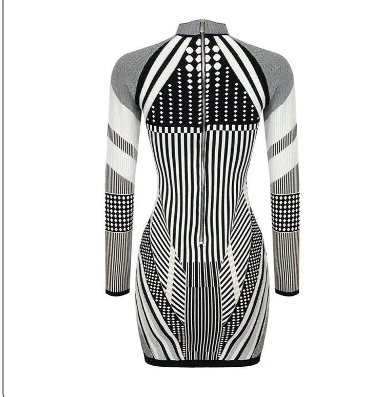 Geometric Long Sleeve Mini Bodycon Dress