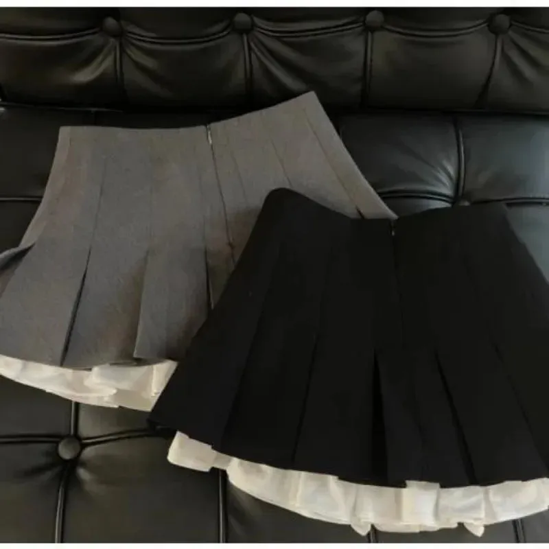 Girlary Japanese College Style Pleated Skirts Women New Autumn 2024 Winter All-Matching Mini Female High Waist A- Line Black Skirt