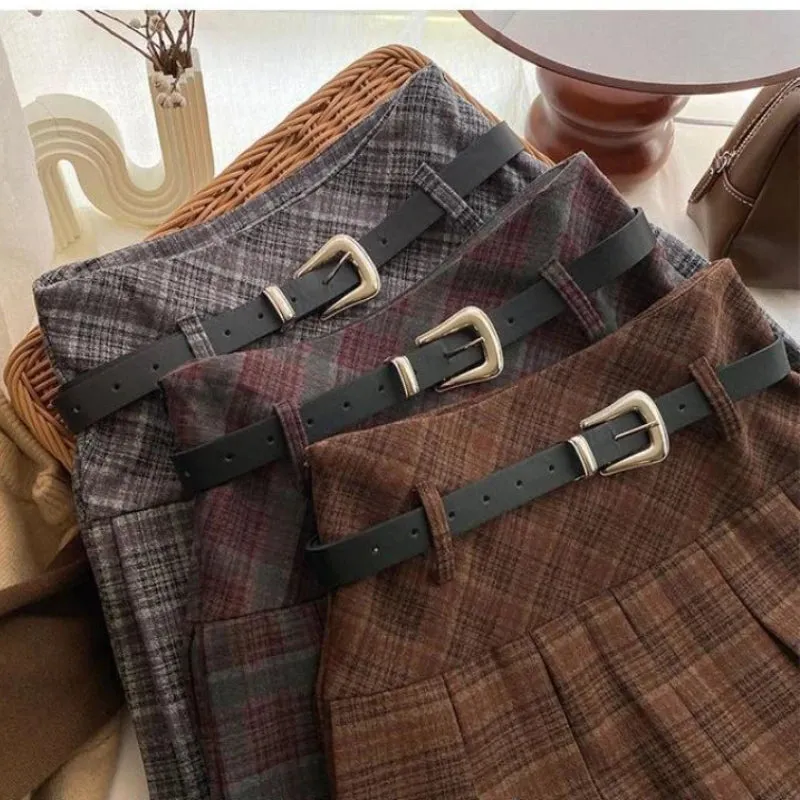 Girlary Vintage Plaid Skirt Women Preppy Style Kawaii Pleated Skirt Korean Fashion Autumn Winter A-line Streetwear Mini Skirts