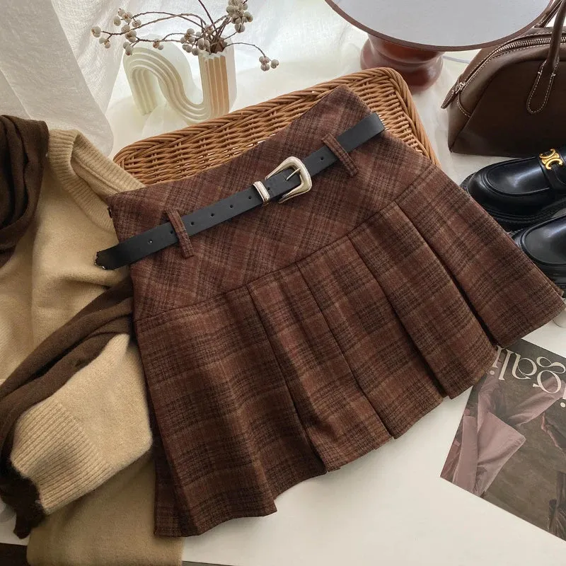 Girlary Vintage Plaid Skirt Women Preppy Style Kawaii Pleated Skirt Korean Fashion Autumn Winter A-line Streetwear Mini Skirts