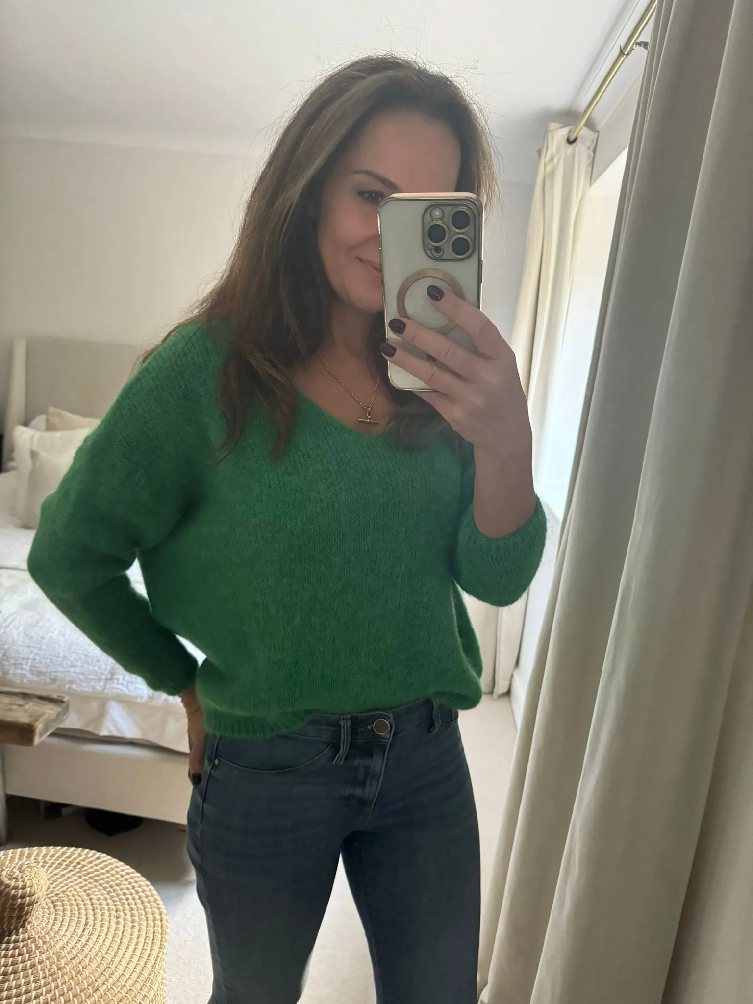 Green V Neck Wool Jumper