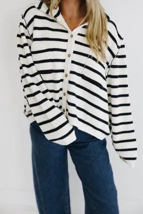 Hayden Stripe Cardigan - White/Navy