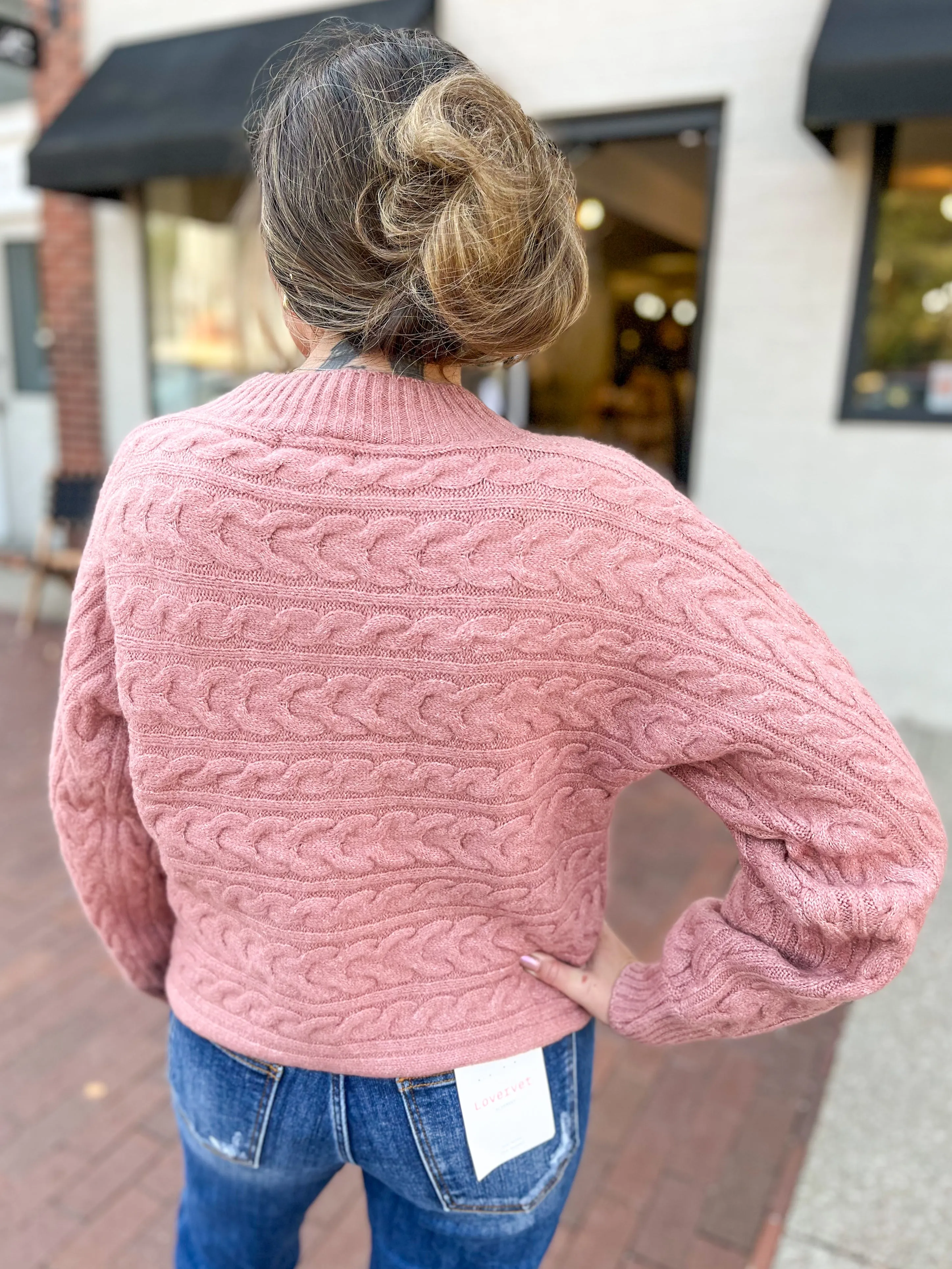 Heather Rose Cable Knit Sweater