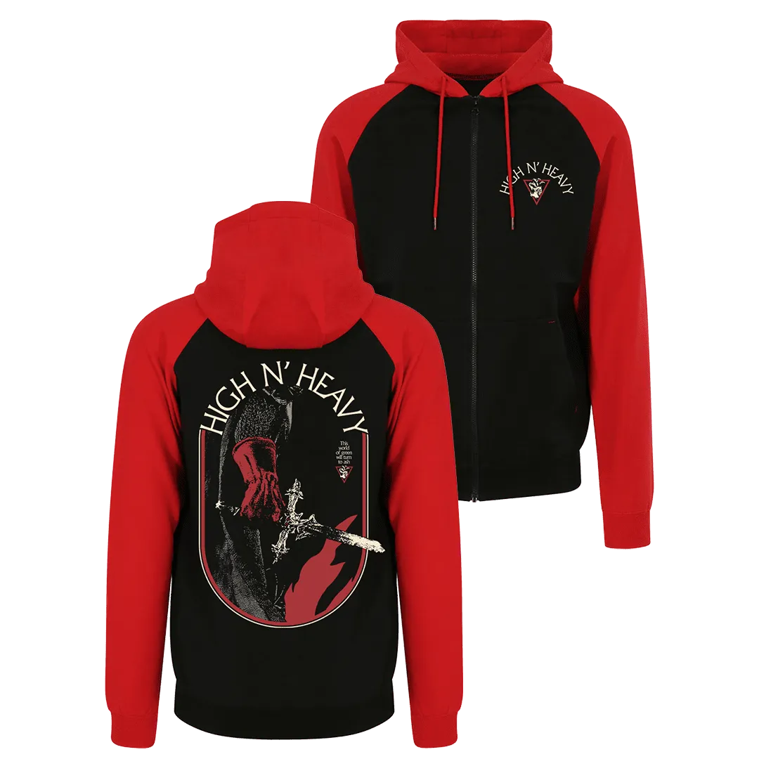 High n’ Heavy - Knight’s Grip Raglan Zip Hoodie - Black/Red