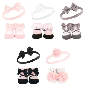 Hudson Baby Headband and Socks Giftset, Black Ballet 10-Pack